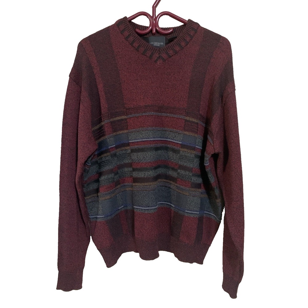Leo Chevalier 3D Raised Design Wool Blend Sweater Long Sleeve‎ Red Men's L